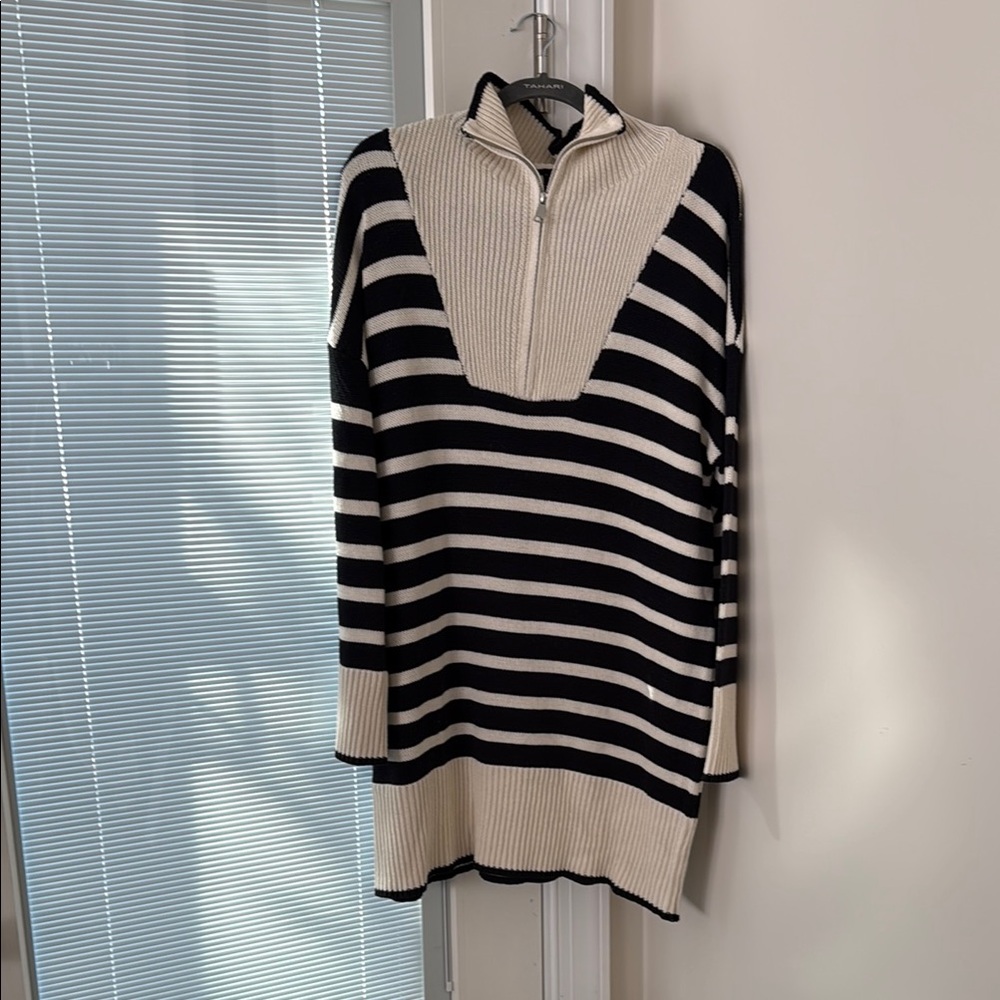 Striped Black and Cream Women's Sweaterdress